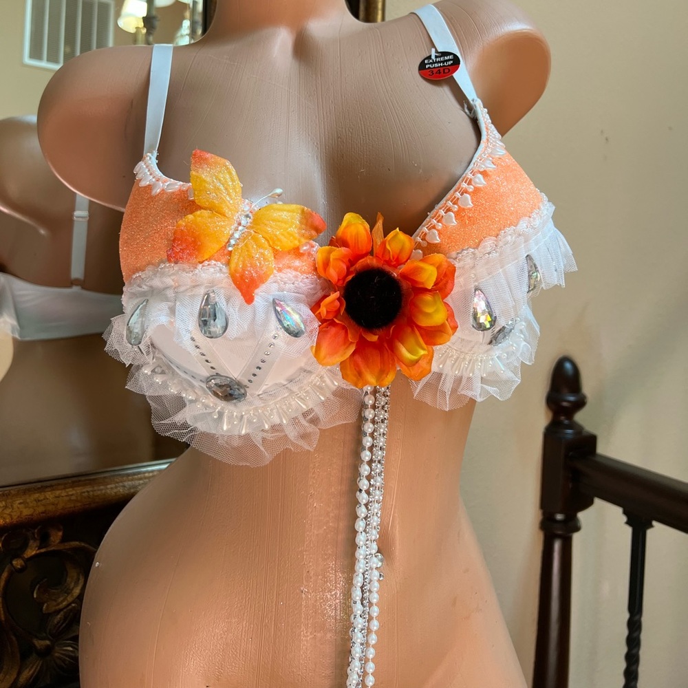 Sexy handmade sequined beaded flower rave bra top Halloween costume